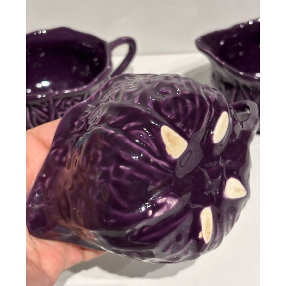 Set of 3 Purple Ceramic Vine & Leaves Cups by Faiancas Neto & Gomes Portugal - Picture 4 of 11